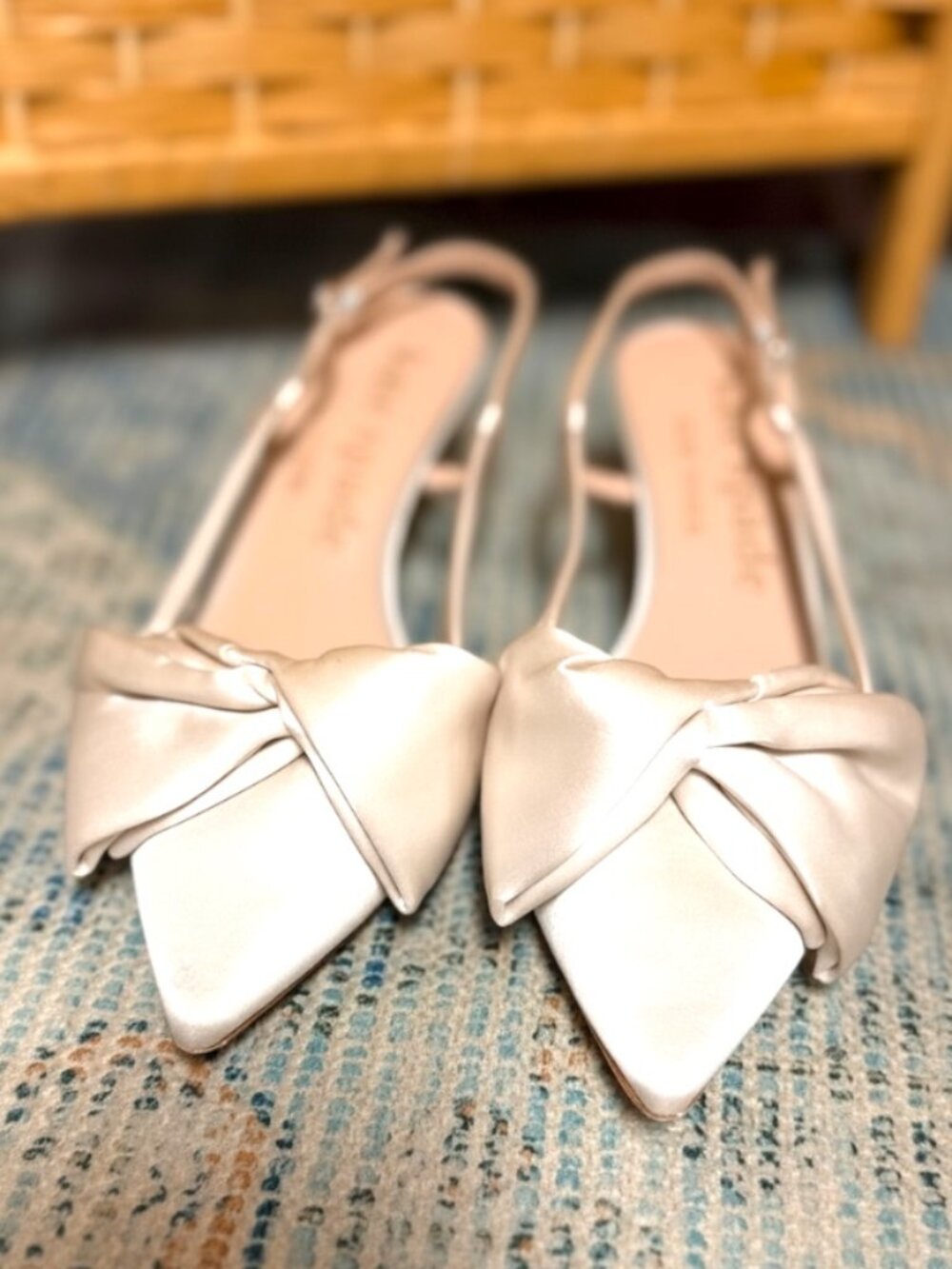Kate Spade Marseille Satin Bow Slingback Dress Pumps - Size 9 Champagne - Picture 4 of 7